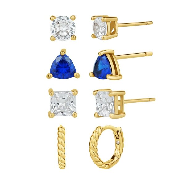And Now This Cubic Zirconia 18K Gold Plated 4 Earring Set Gold Over Brass NWB - Picture 1 of 1